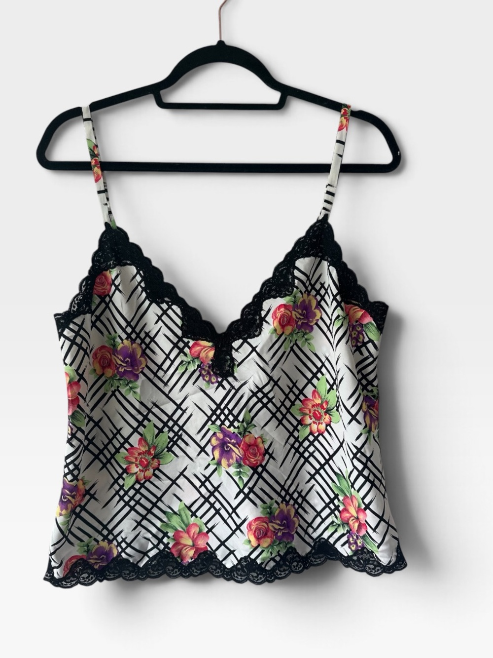 Victoria's Secret Black & White Floral Lace-Trim Cami